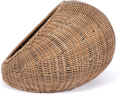 D+GARDEN Wicker Cat Bed Dome for Medium Indoor Cats - a Covered Cat Hideaway Hut of Faux Rattan Houses Pets in Dome Basket, Washable