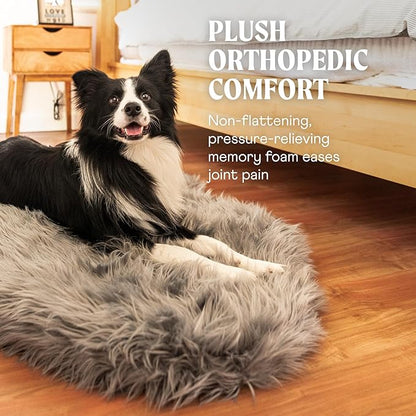 PAW BRANDS PupRug Orthopedic Dog Bed for Large Dogs with Fluffy Soft Faux Fur and Memory Foam for Joint Pain Relief, Machine Washable and Waterproof Couch Bed, Charcoal Grey, Large/Extra Large