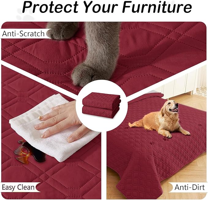 hyha Waterproof Dog Bed Blanket, Soft Pet Blankets, Waterproof Couch Cover for Dogs, Reversible Sofa Covers Washable for Furniture (68x82 Inch, Wine Red/Beige)