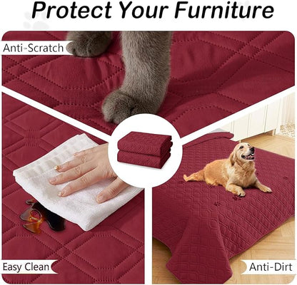 hyha Waterproof Dog Bed Blanket, Soft Pet Blankets, Waterproof Couch Cover for Dogs, Reversible Sofa Covers Washable for Furniture (68x82 Inch, Wine Red/Beige)