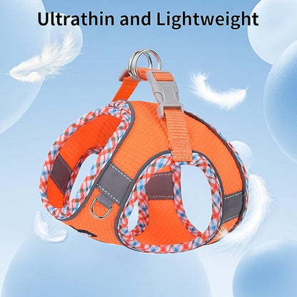 AIITLE Teacup Puppy Harness with Leash - Adjustable Soft Vest with Magic Tape & Reflective Safety Strips, Easy-Put-On for Poodles, Pomeranians - Gym, Hiking, Travel (Orange, S)