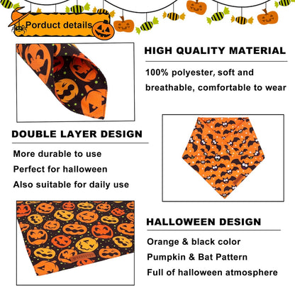 ADOGGYGO Halloween Dog Bandana, Pumpkin Bat Pet Scarf, Premium Durable Fabric, Adjustable Fit Halloween Bandanas for Large and Extra Large Dogs Pets (X-Large)