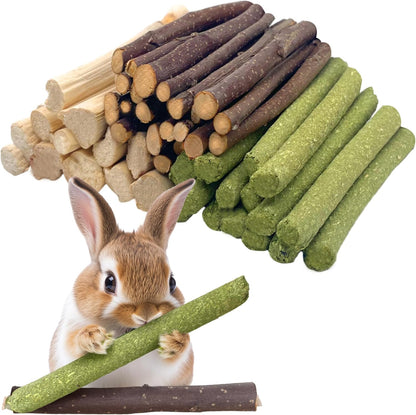 Small Animals Molar Wood Sticks 250g Natural Sweet Bamboo/Alfalfa/Apple Sticks Treats Toys for Small Animals, Rabbits, Guinea Pig, Bunny, Hamster, Rat, Chinchillas
