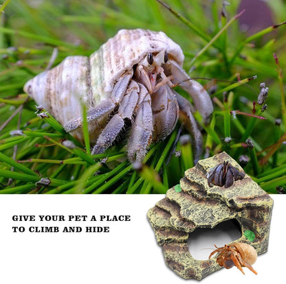 Oooct Hermit Crab Hideout, Resin Simulation Stone Reptile Cave Hideout, Hermit Crab Climbing Toys, Terrarium Habitat Decor for Lizard Spider Aquarium Fish Gecko Bearded Dragon