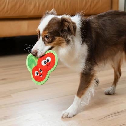 Outward Hound Tough Skinz Durable Squeaky Dog Toy with Two Tough Layers, Cherries, Red, Small