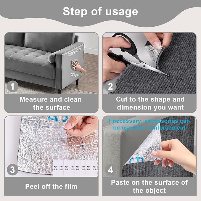 Upgrade Cat Scratch Furniture Protector, Trimmable Adhesive Couch Corner Scratcher Protector from Claws, DIY Cat Proof Sofa Cover Anti-Scratch Furniture Guards for Indoor (LightGray, 47.2 * 15.8)