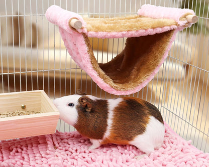 Fleece Winter Warm Rat Hammock, Double Layer Hanging Birds Nest Bed Tent with Warm Fleece, Bird Cage Stand Perch, Hideaway Cave Bed Accessories for Rat, Guinea Pig, Chinchilla (Pink)