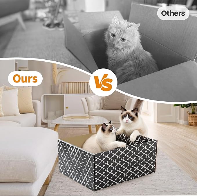 Larger Cat Scratcher Box, Heavy Duty Cat Bed with 3 Pack Refillable Double-Sided Cardboard Scratch Pad for Indoor Cats