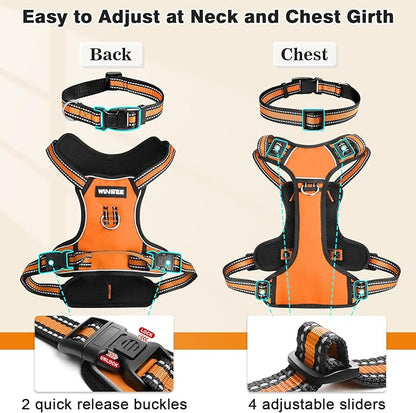 WINSEE Dog Harness No Pull, Pet Harnesses with Dog Collar, Adjustable Reflective Oxford Outdoor Vest, Front/Back Leash Clips for Small, Medium, Large, Extra Large Dogs, Easy Control Handle for Walking