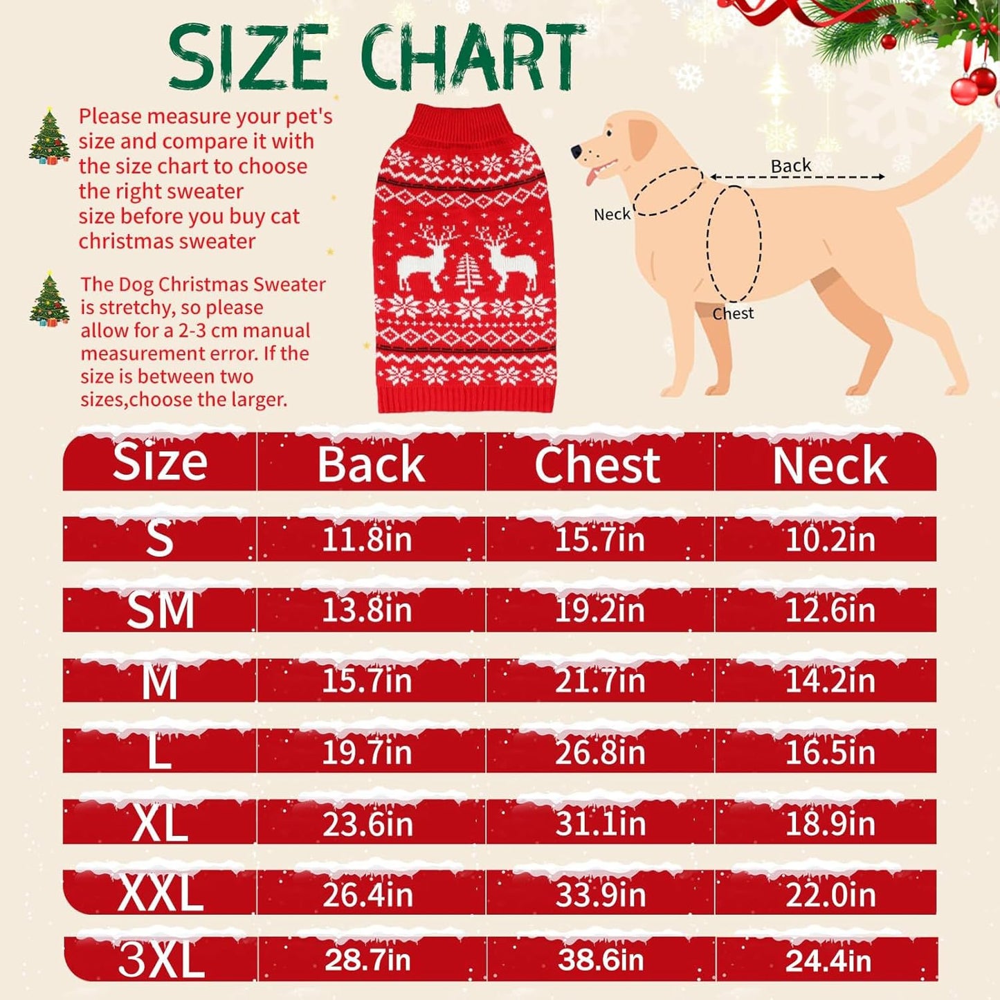 Rypet Dog Christmas Sweater for Large Dogs Warm Soft Christmas Dog Outfits Pet Holiday Sweater Firm Durable Pet Turtleneck Knitwear Dogs Sweaters Pets Winter Coat for Females and Males （S）