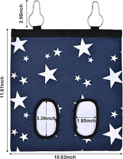 Upgraded Rabbits Hay Feeder Bag for Bunny, Guinea Pigs, Chinchillas - Hanging Washable 2-Hole Hay Dispenser with 600D Oxford Fabric, Small Animal Cage Accessories (Blue Star)