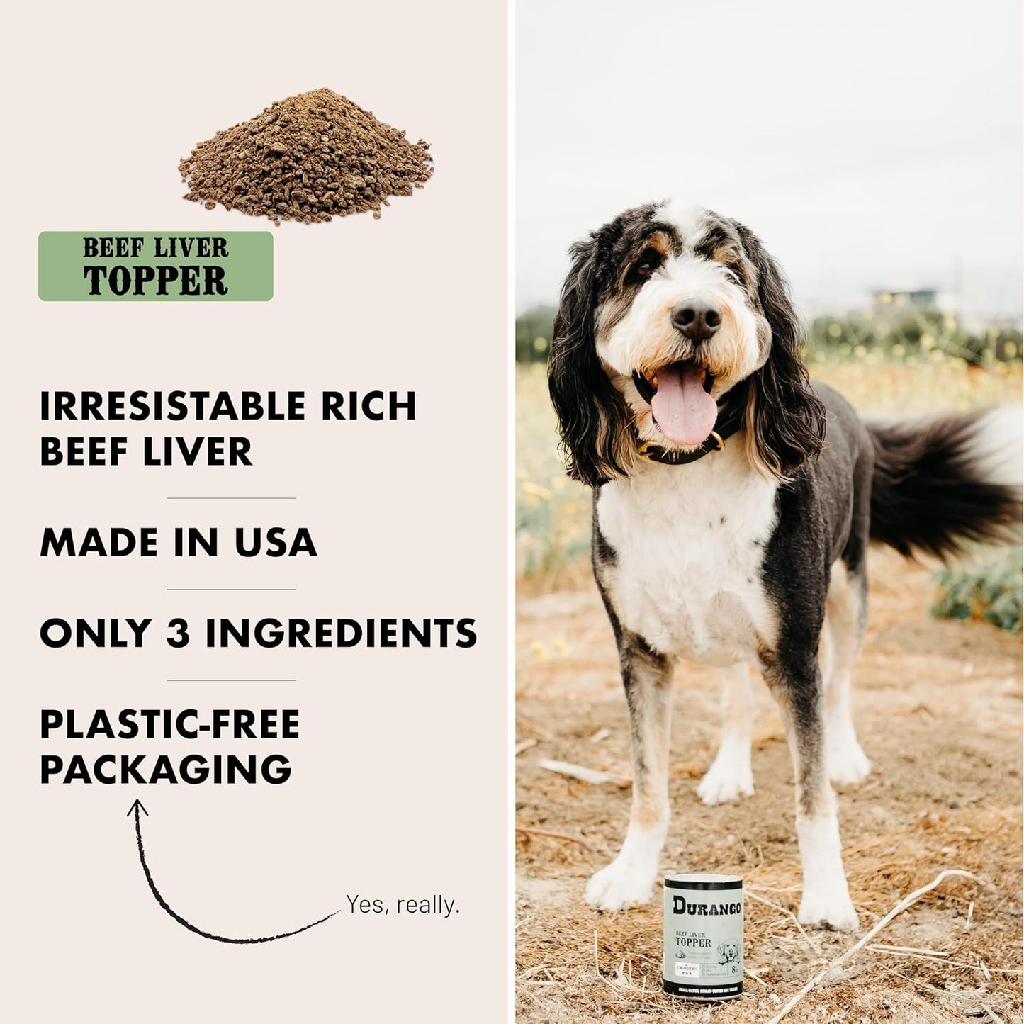 Durango High-Protein Dog Food Topper - Rich Beef Liver Meal Enhancer for Picky Eaters - Limited Ingredient Kibble Booster - 8 oz Tin - Made in USA - Plastic-Free - Easy to Scoop - 60 Servings