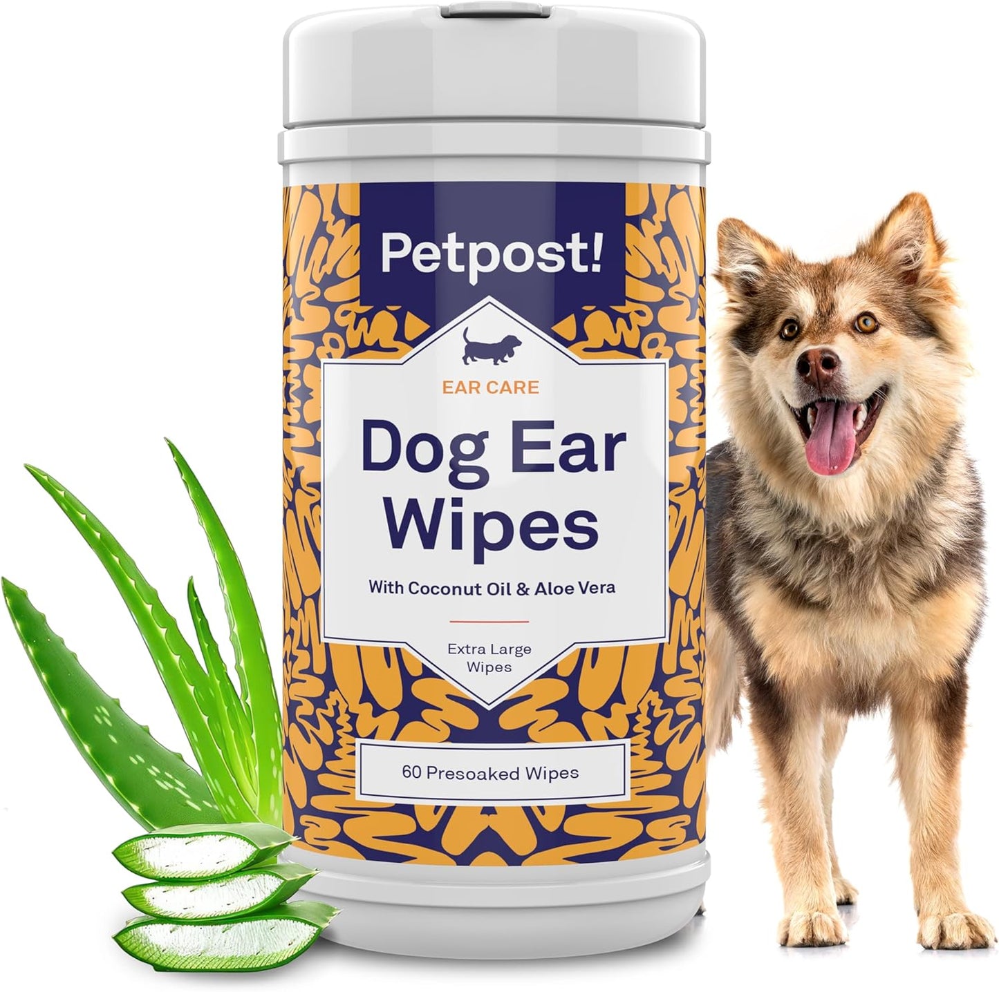 Petpost Large Dog Ear Cleaner Wipes | Ultra Soft XL Cotton Pads in Coconut Oil Aloe Solution | Remedy for Dog Ear Rinse & Cleanser 60 ct.
