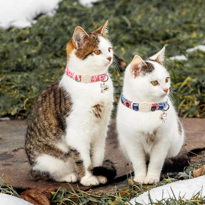 ARING PET 2 Pack Cat Collar-Cute Cotton Cat Collar with Bell & Pendant, Adjustable Summer Kitten Collars with Safety Buckle for Girl Pets