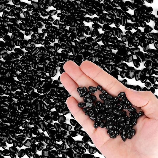 Meschett Colorful Glass Stones, 1 LB Fish Tank Gravel, Small Irregular Rainbow Aquarium Gravel for Aquarium Decorations and Turtle Tank, Sea Glass Beads Crystals for Fish Bowl, Vase Filler,Black