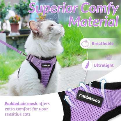 rabbitgoo Cat Harness and Leash for Walking, Escape Proof Soft Adjustable Vest Harnesses for Cats, Easy Control Breathable Reflective Strips Jacket, Light Purple, M