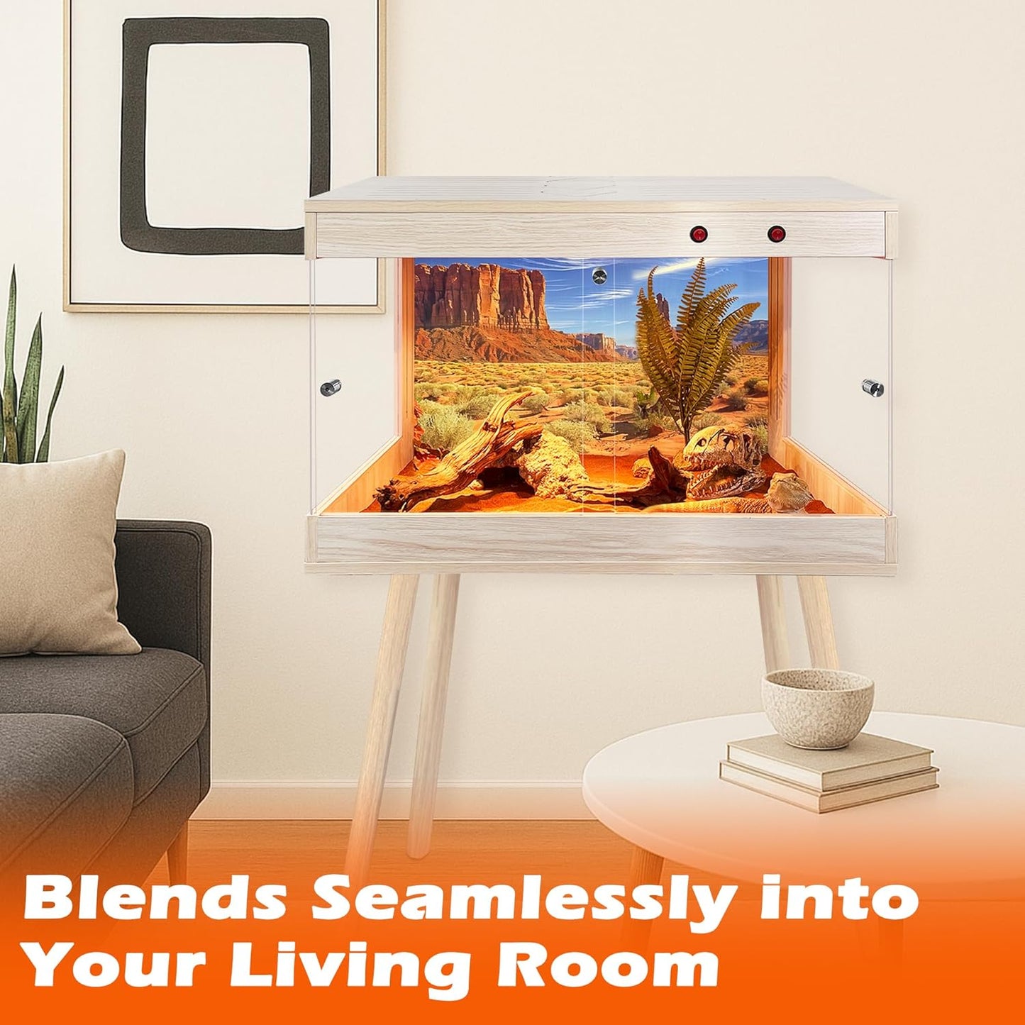 Royxen Bearded Dragon Tank with Metal Mesh Top and Leg Stand,Tempered Glass Reptile Tank,Reptile Enclosure,Lizard Tank for Chameleon,Snake,Lizard Habitat(24inch,Oak)