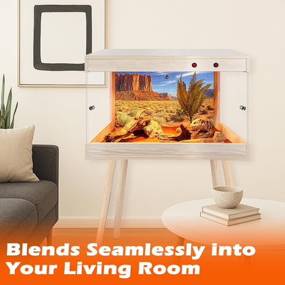 Royxen Bearded Dragon Tank with Metal Mesh Top and Leg Stand,Tempered Glass Reptile Tank,Reptile Enclosure,Lizard Tank for Chameleon,Snake,Lizard Habitat(24inch,Oak)