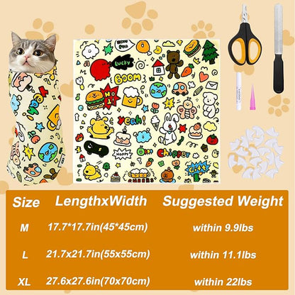 BABORUI Cat Grooming Wrap for Cutting Nails - Self-Adhesive Cat Swaddle Wrap with Nail Clipper Nail Cover, Anti-Scratch Cat Burrito Wrap for Nail Trimming, Cat Grooming Supplies