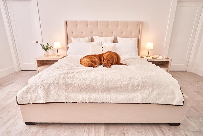 PupProtector Waterproof Throw Blanket for Dogs and Cats, Pet Blanket Cover for Couches, Sofas, Beds, Car Seats, Furniture, Calming Soft Faux Fur, Short White, Large (80" L x 62" W)