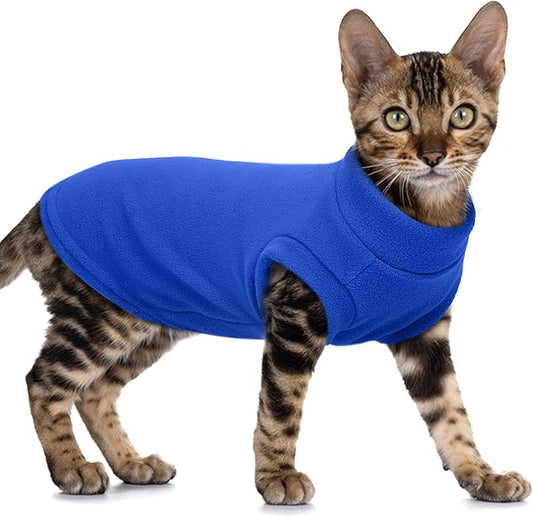 PUMYPOREITY Fleece Sphynx Cat Clothes, Warm Thick Cat Sweater, Soft Winter Coat for Hairless Cats, Cold Weather Pet Sweater for Dogs and Cats, Dark Blue, L