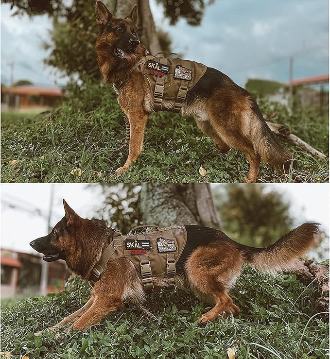 OneTigris No Pull Tactical Dog Harness for Medium Dogs, Aire Mesh Dog Vest Harness, Breathable Military Dog Molle Vests with Handles, Service Dogs Vest for Walking Hiking Training (L, Brown)