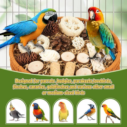 Natural Bird Toy Rattan Bird Foraging Box Parrot Shredding Toys Box Conure Chewing Toys for Cockatiel Lovebird Parakeet Budgie(Round 9.84inch)