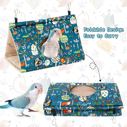 Rypet Winter Warm Bird Nest House - Hanging Hammock Velvet Shed Hut Cage Plush Fluffy Birds Hideaway Sleeping Bed Fuzzy for African Grey Cockatoo and Other Amazon Parrot Large（Blue）