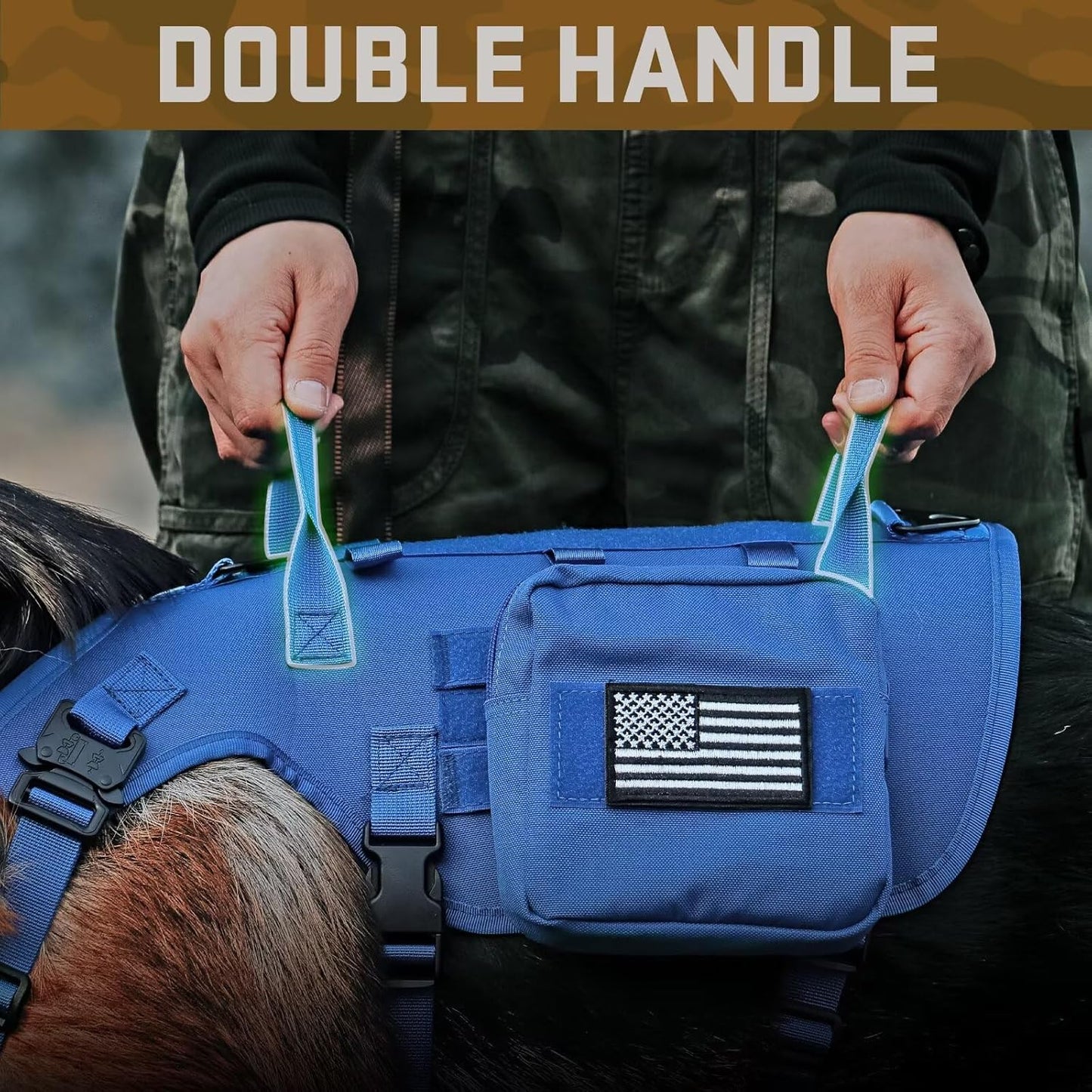 Forestpaw Tactical Dog Harness for Large Dogs,Tactical Dog Collar with Bungee Leash Set,No Pull Military Dog Harness for Walking Training,Adjustable for Medium Large Dogs,Blue,Chest 19.5-41.5"