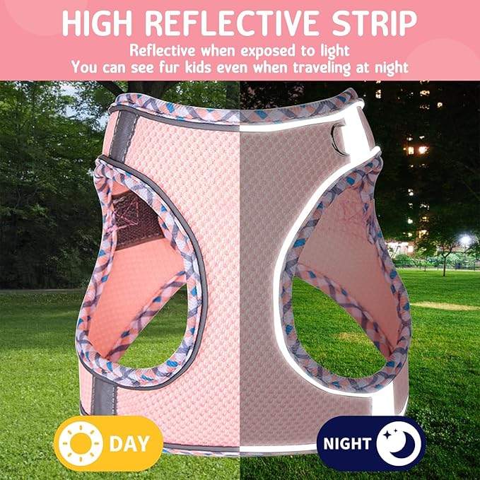 Jestrem Cat Harness and Leash Set - Breathable Mesh Vest with Reflective Strips, Escape-Proof Harness with No-Choke Design Secure Lock Buckles for Kittens or Puppies, XXS Pink(Fits 1-4 lbs Kittens)