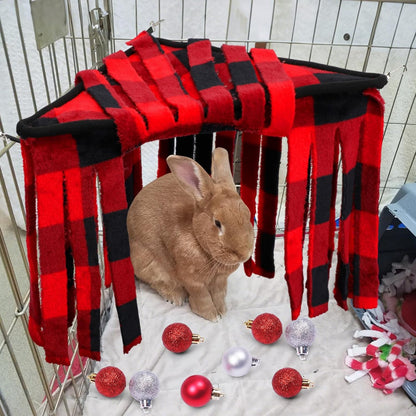Huwena 4 Pcs Guinea Pig Hideout Christmas Plaid Fleece Hideaway Toys Cage Accessories Small Animals Corner Triangular Hammock Hamster Ferret Playing Sleeping Bed for Hedgehog Bunny Chinchillas