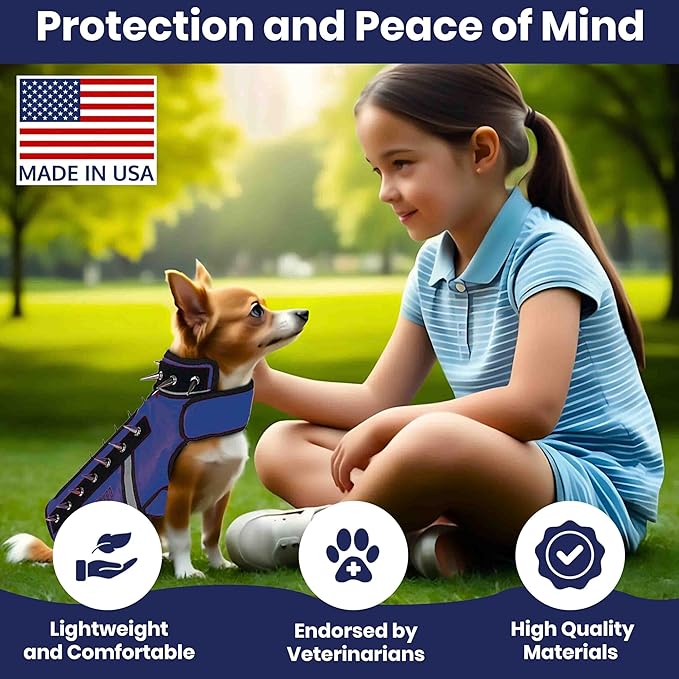 CoyoteVest SpikeVest Dog Harness Vest for Small Dogs, Reflective Dog Vest with Spikes to Shield Your pet from Coyotes, Raptor and Animal Attacks, Anti Hawk Vest, Made in USA (S-Royal Blue)