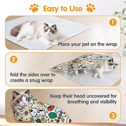 27.6" Large Cat Grooming Wrap, Cat Grooming Supplies, Cat Wrap for Cutting Nails, Self-Adhesive Cat Grooming Bag for Cats Within 15lbs Cat Restraint for Nail Clipping, Medicine Taking(Yellow)