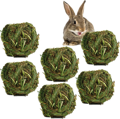 kathson Natural Rabbit Grass Ball,Timothy Grasses Chew Toys,Natural Weaving Molar Tooth Toy,Bunny Activity Play Balls for Chinchillas Hamster Guinea Pig and Small Animal (6 PCS)