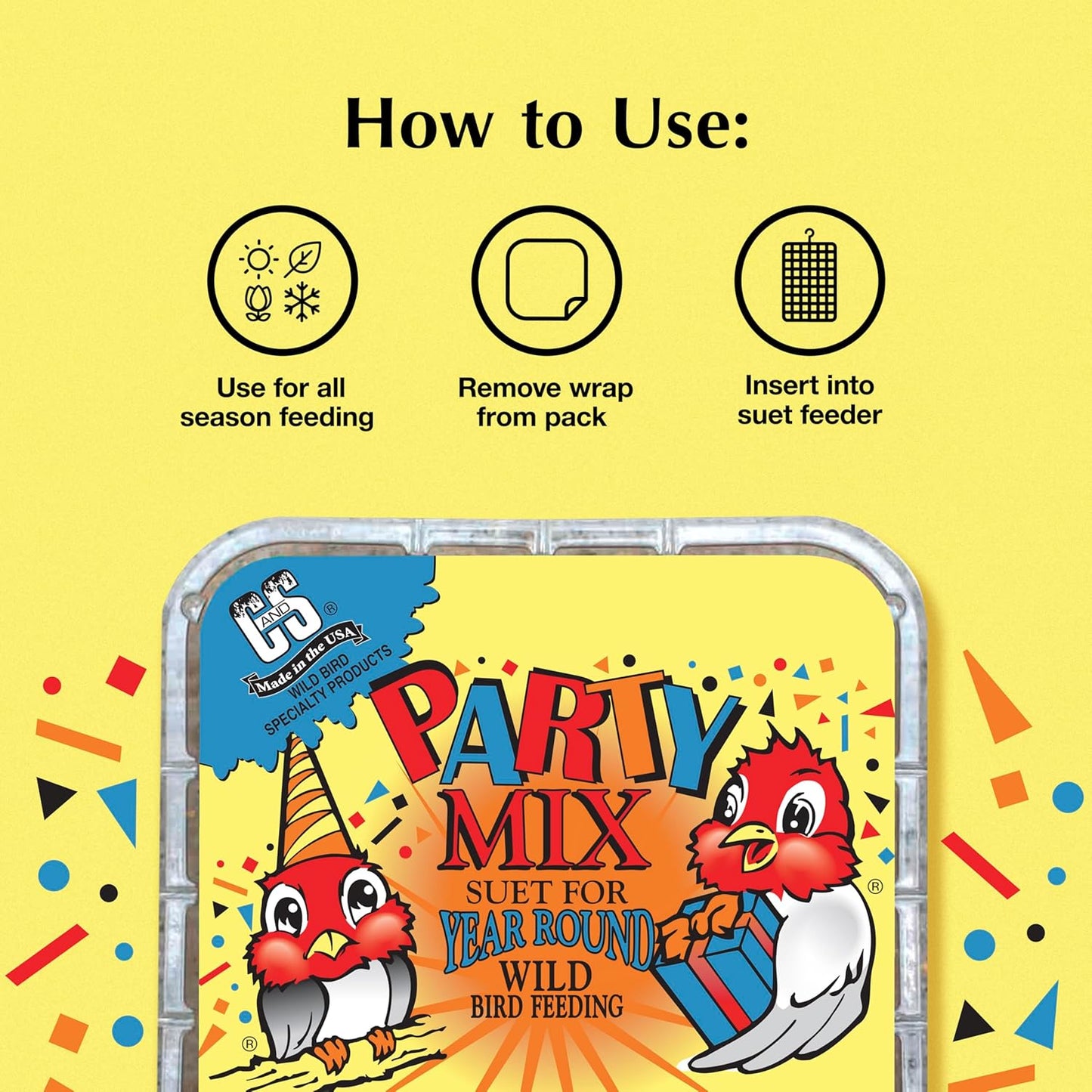 C&S Party Mix Suet Treat, Suet Cakes for Wild Birds, 11 Ounces, Pack of 8