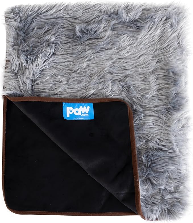 PAW BRANDS PupProtector Waterproof Throw Blanket for Dogs and Cats, Pet Blanket Cover for Couches, Sofas, Beds, Car Seats, Furniture, Calming Soft Faux Fur, Charcoal Grey, Original (60" L x 50" W)