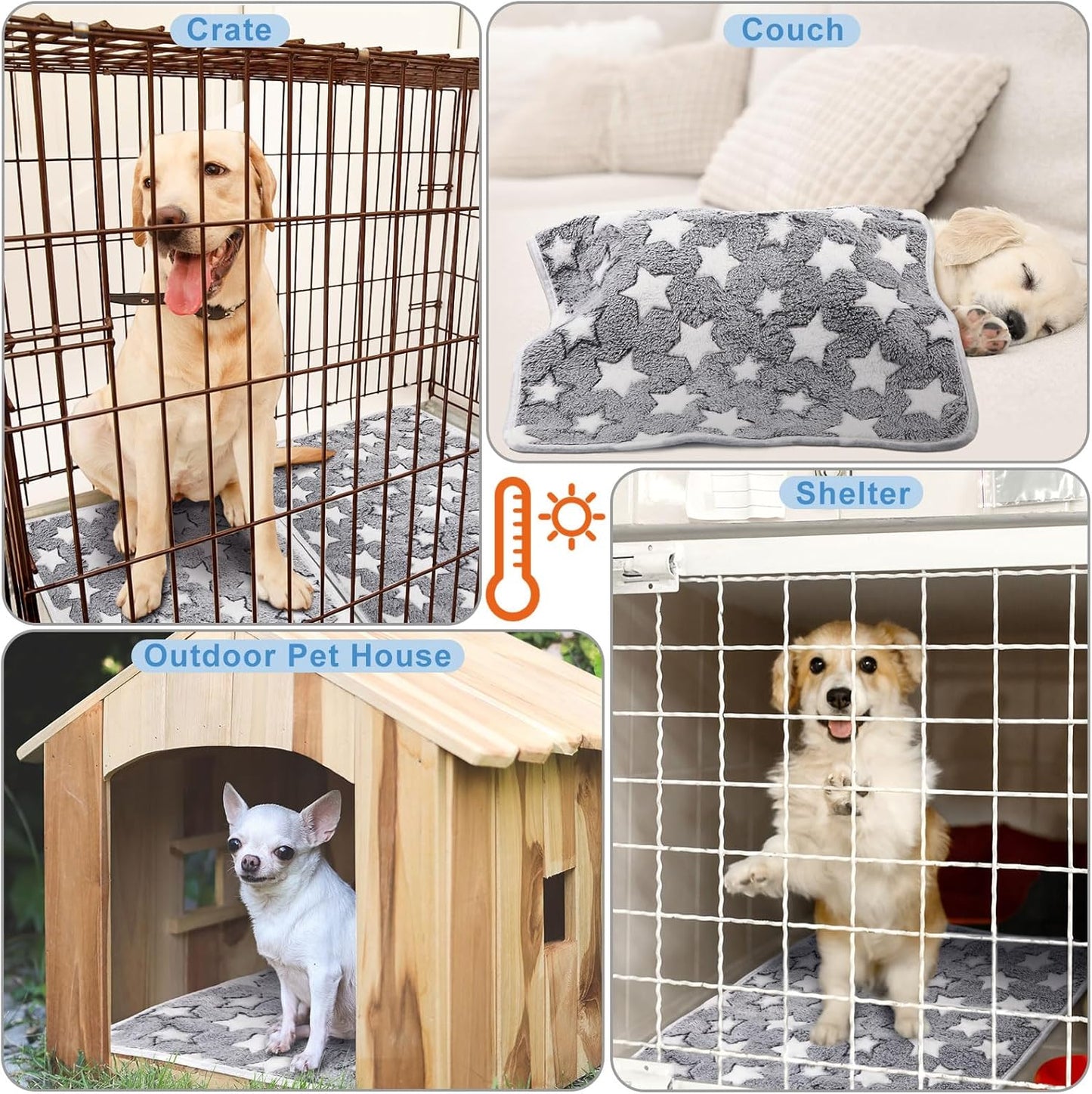 2 Pcs Large Self Warming Cat Pad Self Heating Cat Mat Bed Dog Crate Pet Blankets Thermal Heated Bed Mat for Outdoor Indoor Newborn Kittens Puppies Dog(Large Star,41 x 29)
