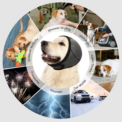 Dog Ear Muffs Noise Protection, No Flap Ear Wraps Cover for Dogs Bath Grooming, Adjustable Dog Calming Hoodie Hematoma Anxiety Firework Thunder,Waterproof Dogs Shower Cap Drying Swimming Bathing (MG)