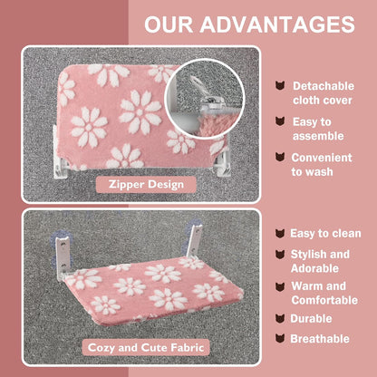 Cat Window Perch, Foldable Cat Window Hammock with Cute 3D Textured Flower Cover and Strong Suction Cups, Cordless Window Seat Bed for Indoor Cats (Pink, Large)