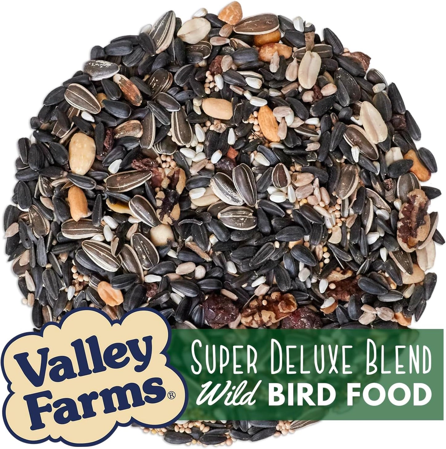 Valley Farms Super Deluxe Wild Bird Food 4 LBS (Pack of 2) for Outside feeders - 0% fillers - w/Sunflower Seed -Peanut kernels -Feed More Birds w/Less Seed