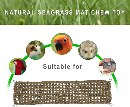 SIMENA Seagrass Mat for Birds, Natural Grass Woven Bird Net Hammock, Climbing Rope Ladder, Chew Toys for Parrots Lovebirds Cockatiels Conures Budgies, Cockatoos (Large)
