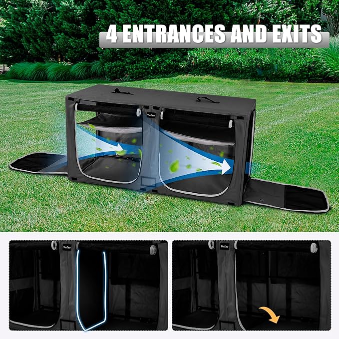 Huge Sapce Double Compartment Cat Travel Carrier with Litter Box & Homack | Cat Show Kennel Cage Crate with Mat & Water Bottle