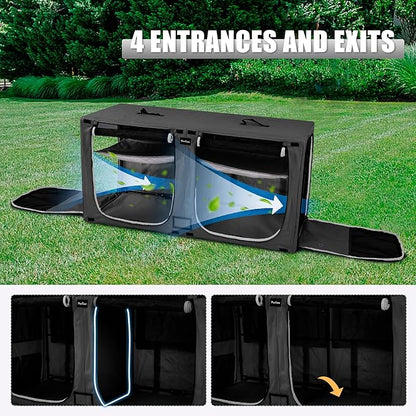 Huge Sapce Double Compartment Cat Travel Carrier with Litter Box & Homack | Cat Show Kennel Cage Crate with Mat & Water Bottle