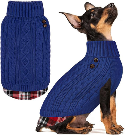 KYEESE Dog Sweater Thick Pet Coat for Fall Winter Cold Weather Stretchy Knitwear Cat Clothes Warm Turtleneck Small Dogs Sweater with Gingham Patchwork Soft Pullover Dog Sweaters for Small Dogs Girl
