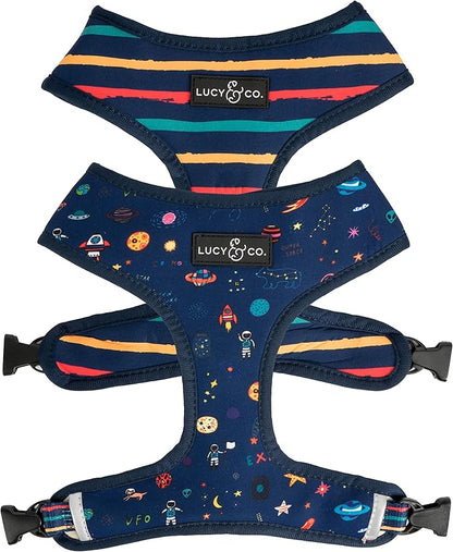 Lucy & Co. Space Doodle, Cute Reversible Dog Harness Walking Halter - Best Designer Pet Harnesses for Medium Dogs - Padded Adjustable Vest for Easy Walking (Large)