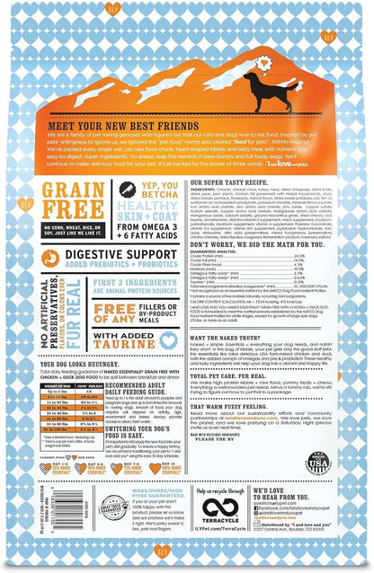 I and love and you Naked Essentials Dry Dog Food - Chicken + Duck - High Protein, Real Meat, No Fillers, Prebiotics + Probiotics, 11lb Bag