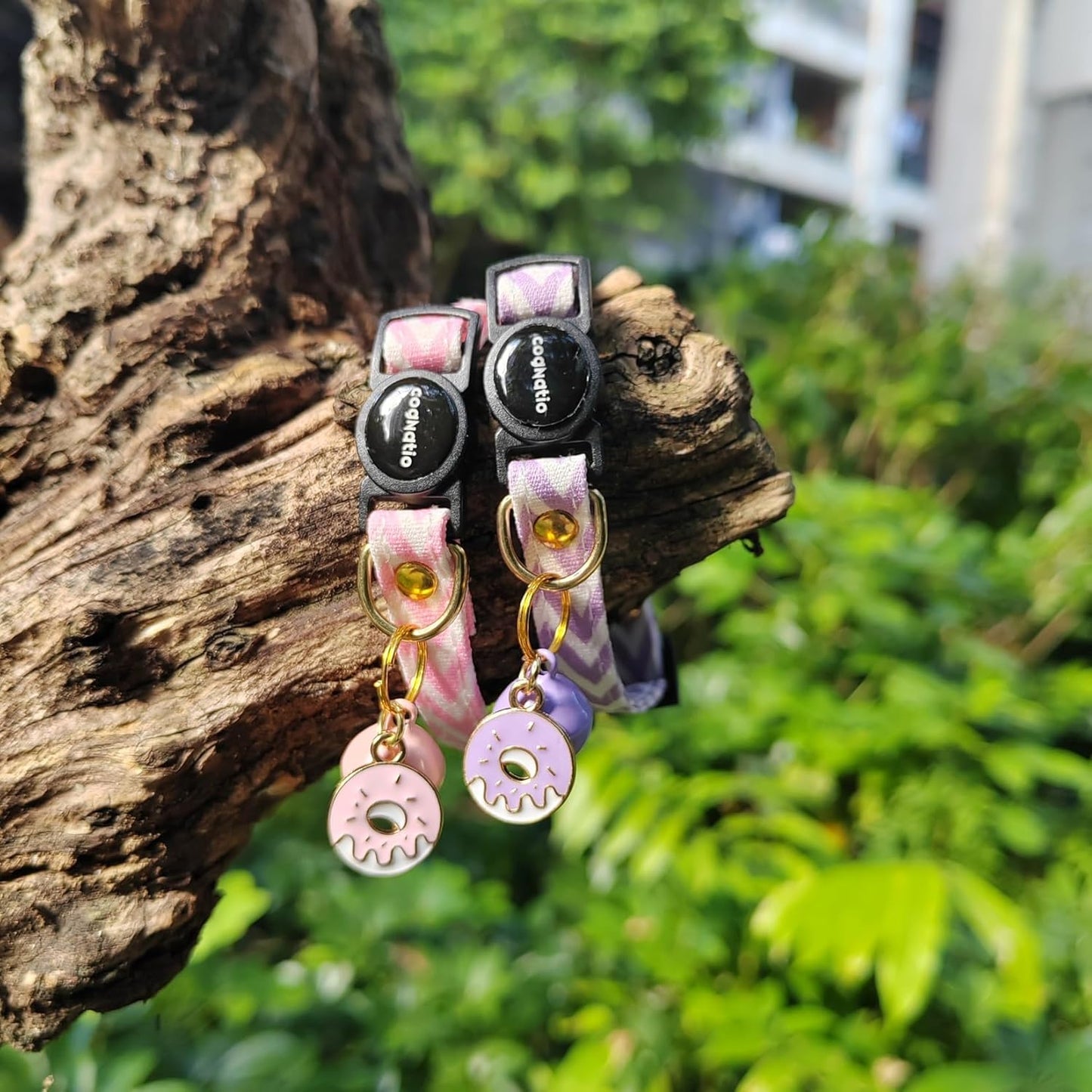 2 Pack Cotton Breakaway cat Collars with Bell,Safety Quick Release Pendant Cute Kitten Collar,Adjustable 20-30cm (Pink+Lilac, 20-30cm)