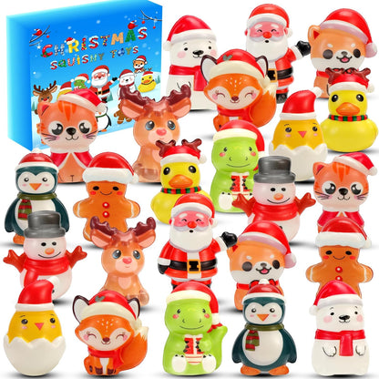 24PCS Christmas Squishy for Party Favors Gifts, Stress Relief Toys for Goodie Bags Pinata Fillers, Stocking Stuffer for Kids, Treasure Box Carnival for Prizes Rewards, Fidget Squeeze Advent Calendar