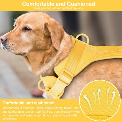 No Pull Lightweight Dog Harness: Adjustable Durable Breathable Mesh Pet Vest Harness with Soft & Comfortable Cushion, for Small Medium Large Dogs (L, Butter Yellow)