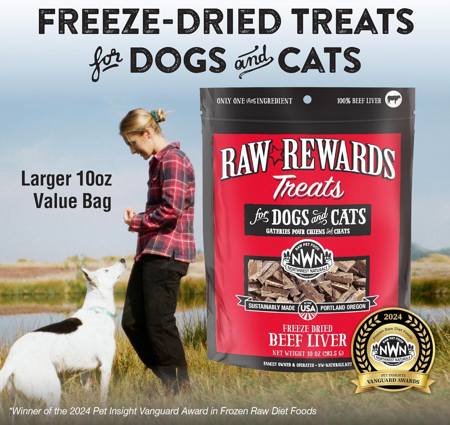 Northwest Naturals Raw Rewards Freeze-Dried Beef Liver Treats for Dogs and Cats - Bite-Sized Pieces - Healthy, 1 Ingredient, Human Grade Pet Food, All Natural, Proudly Made in USA, 10 Oz